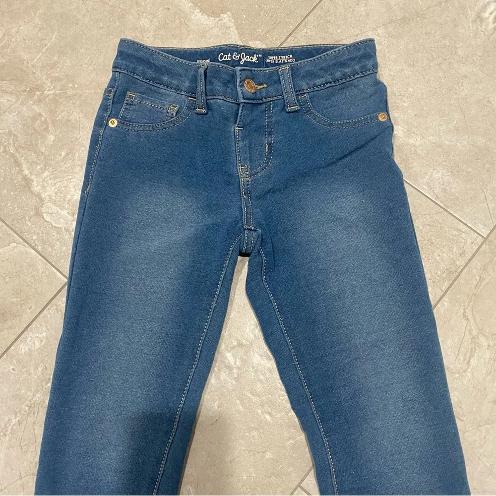 Kids Cat & Jack Girls Dark Wash Blue Denim Jeggings Jeans Size S 7/8